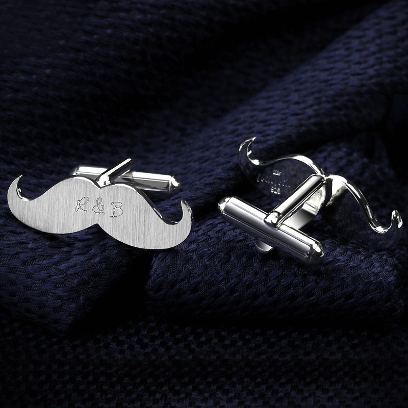 Mustache Cufflinks Personalized – Wedding cufflinks for groom - Silver 925 - 袖扣 - 纯银 银色