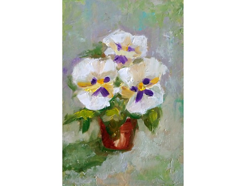 Pansies Wall Art Bouquet Violets Painting Original Small Flower Art Floral - 海报/装饰画/版画 - 其他材质 多色