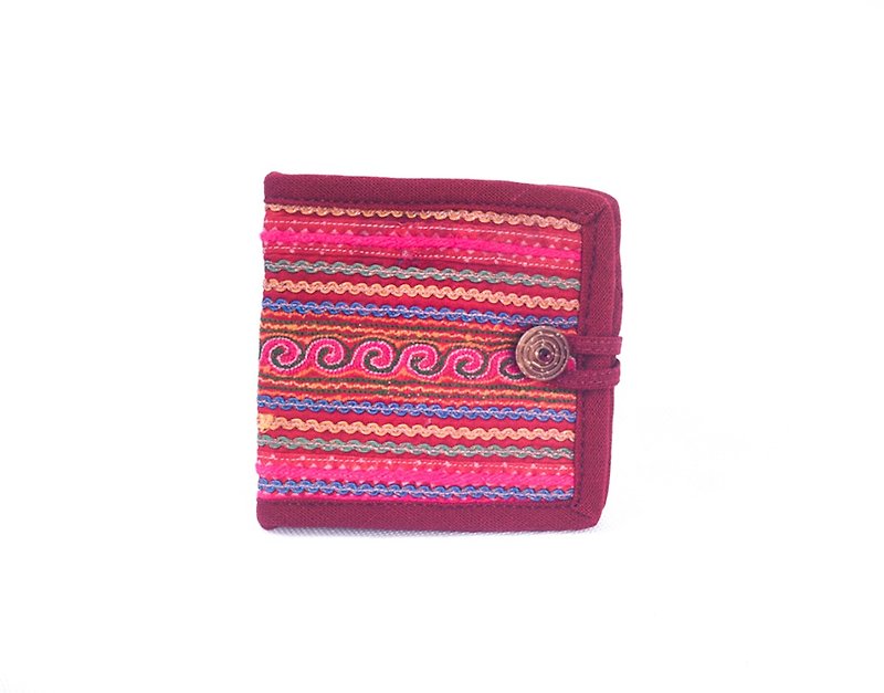 Pink tribal embroidered bi-fold wallet craft wallet, cute wallet colorful wallet - 皮夹/钱包 - 环保材料 粉红色