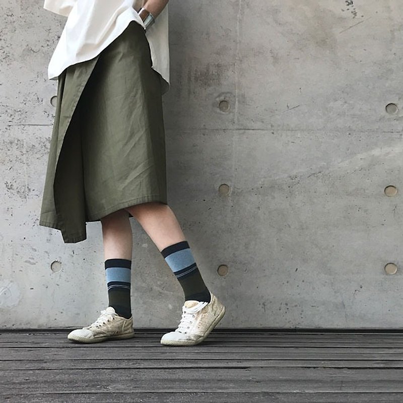 靴下ジュピター / irregular / socks / stripes / green - 袜子 - 棉．麻 绿色