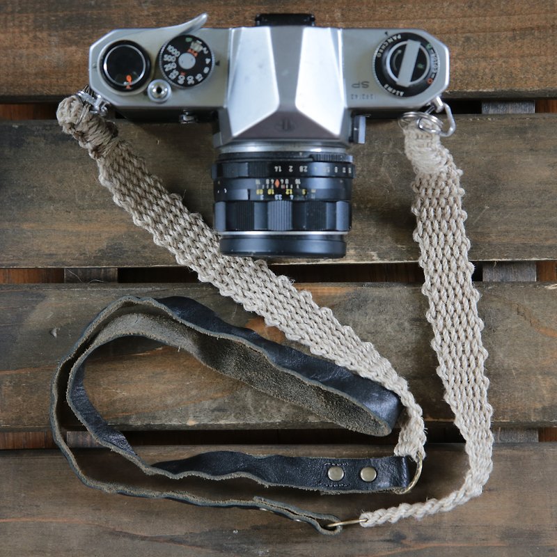 Leather and linen combination camera strap
