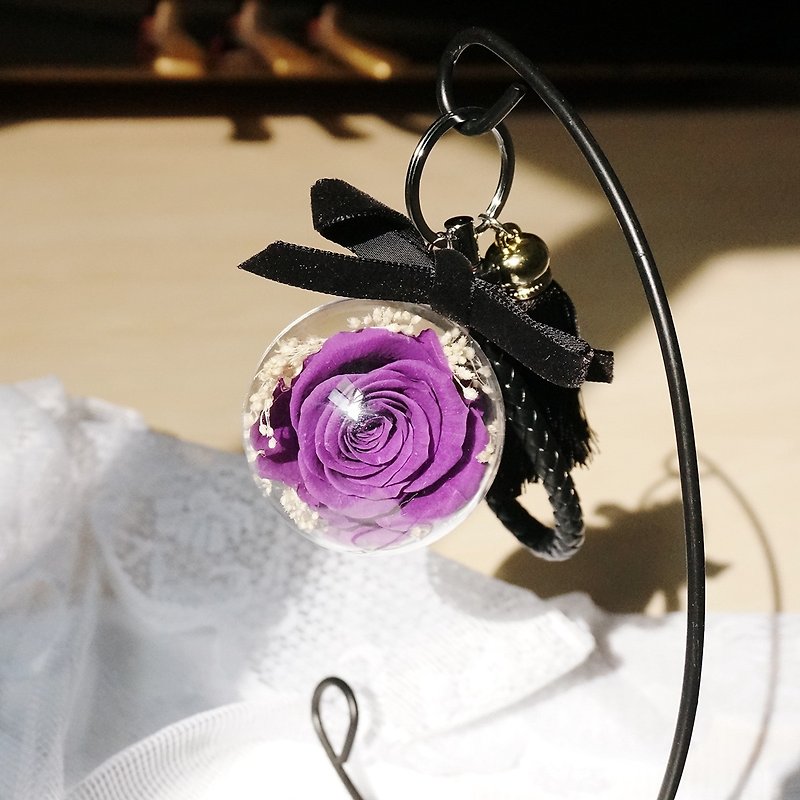 永生花透明球球钥匙圈(大)-紫色玫瑰 - 钥匙链/钥匙包 - 植物．花 