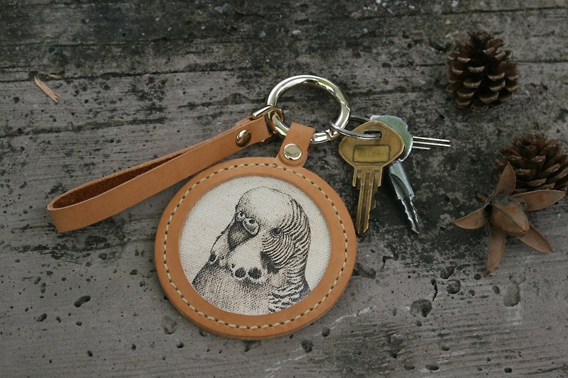 手工真皮-宠物素描钥匙圈-虎皮鹦鹉/可刻印英文名 - 钥匙链/钥匙包 - 真皮 咖啡色