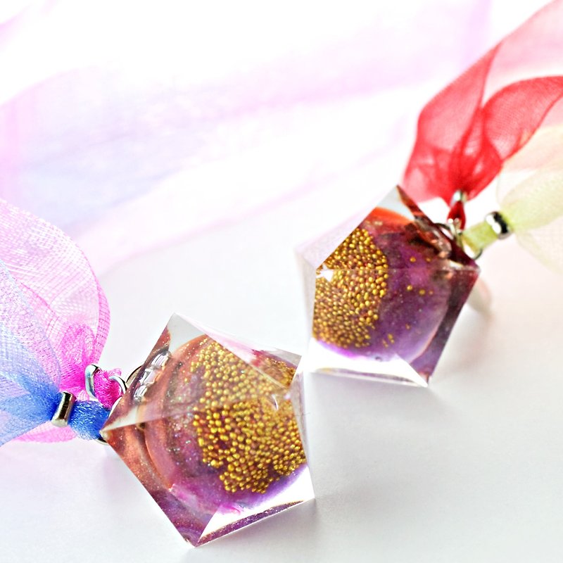 ペンタゴンドームリボンイヤリング(黄金もちきび) - 耳环/耳夹 - 其他材质 紫色