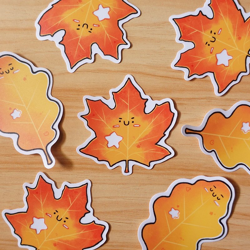 【插画贴纸】秋季的落叶 - 贴纸 - 塑料 橘色