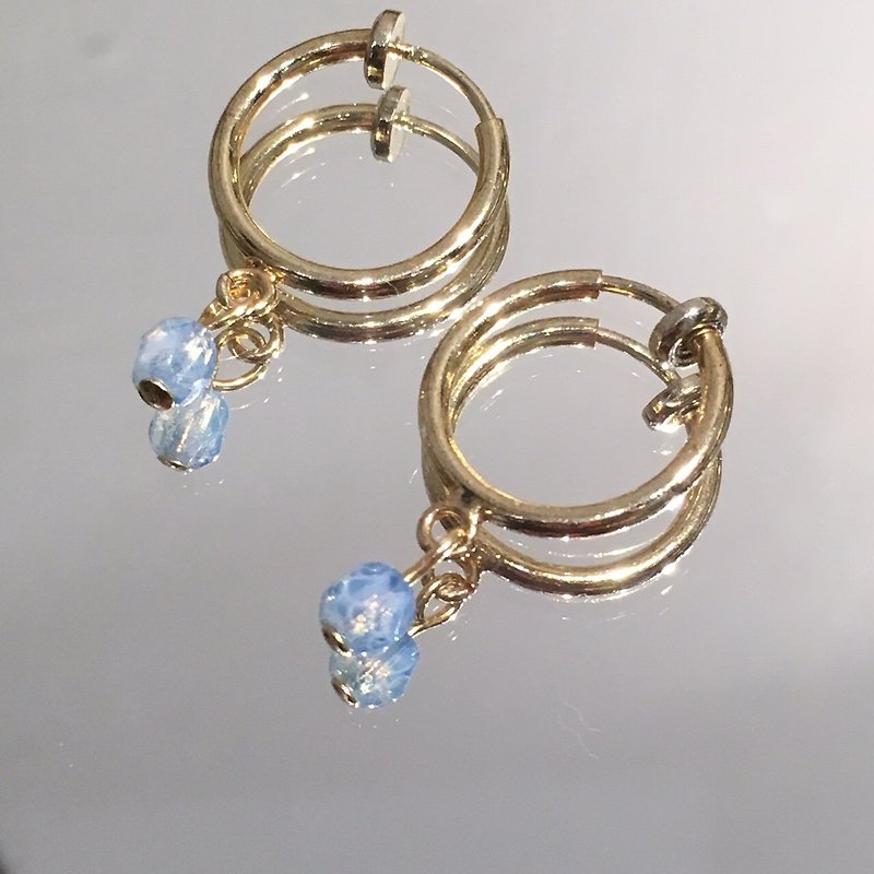 夏天的海水 针/夹式耳环 - 耳环/耳夹 - 琉璃 蓝色