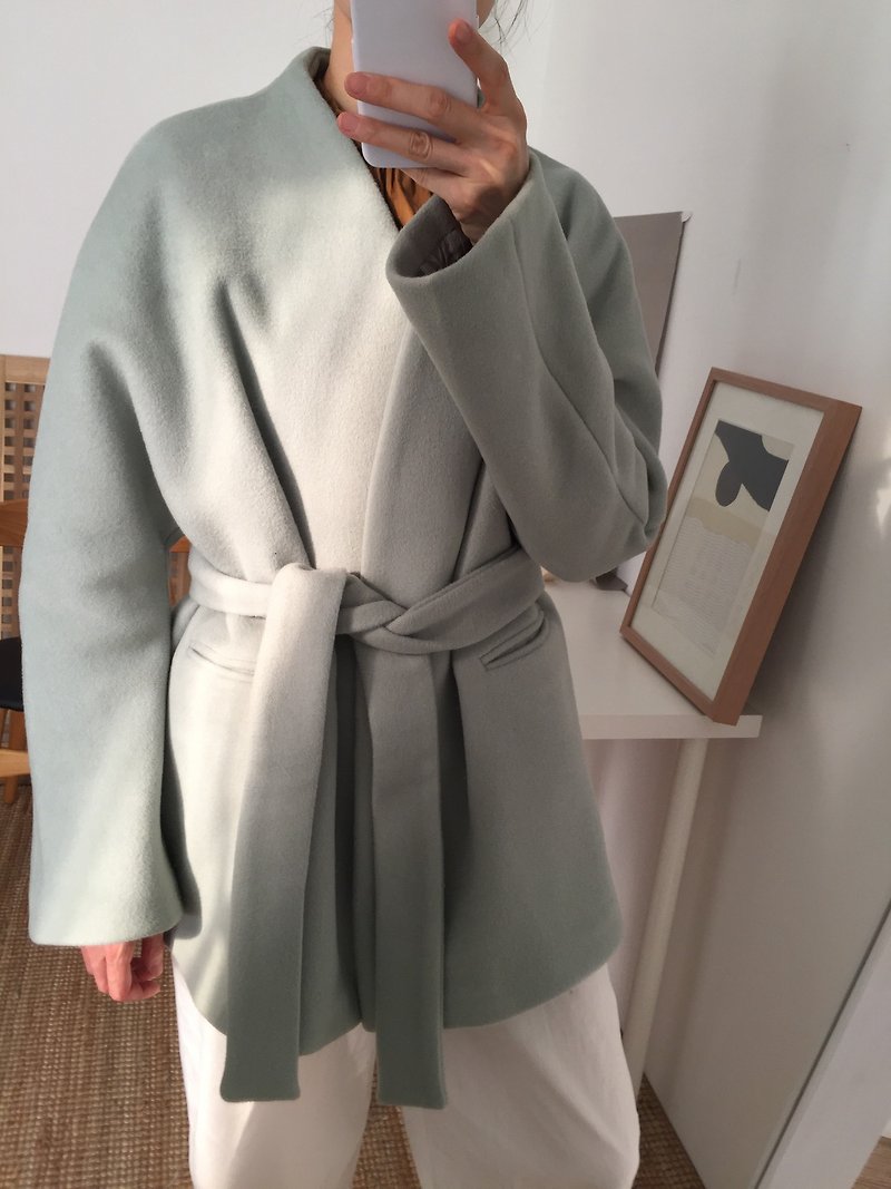 Ishiji Kimono Jacket 抹茶绿和服式羊毛短大衣 - 女装休闲/机能外套 - 羊毛 
