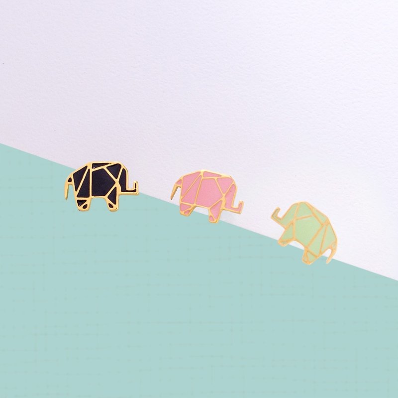 几何折纸 大象 动物 耳环  耳夹 生日礼物 - 耳环/耳夹 - 珐琅 粉红色