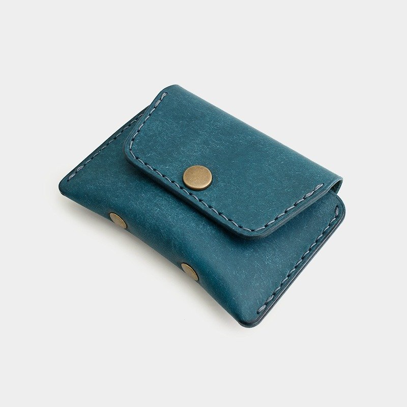RENEW - 零钱包 意大利植鞣革手缝 蓝色 Ortensia 卡片包 - 零钱包 - 真皮 蓝色