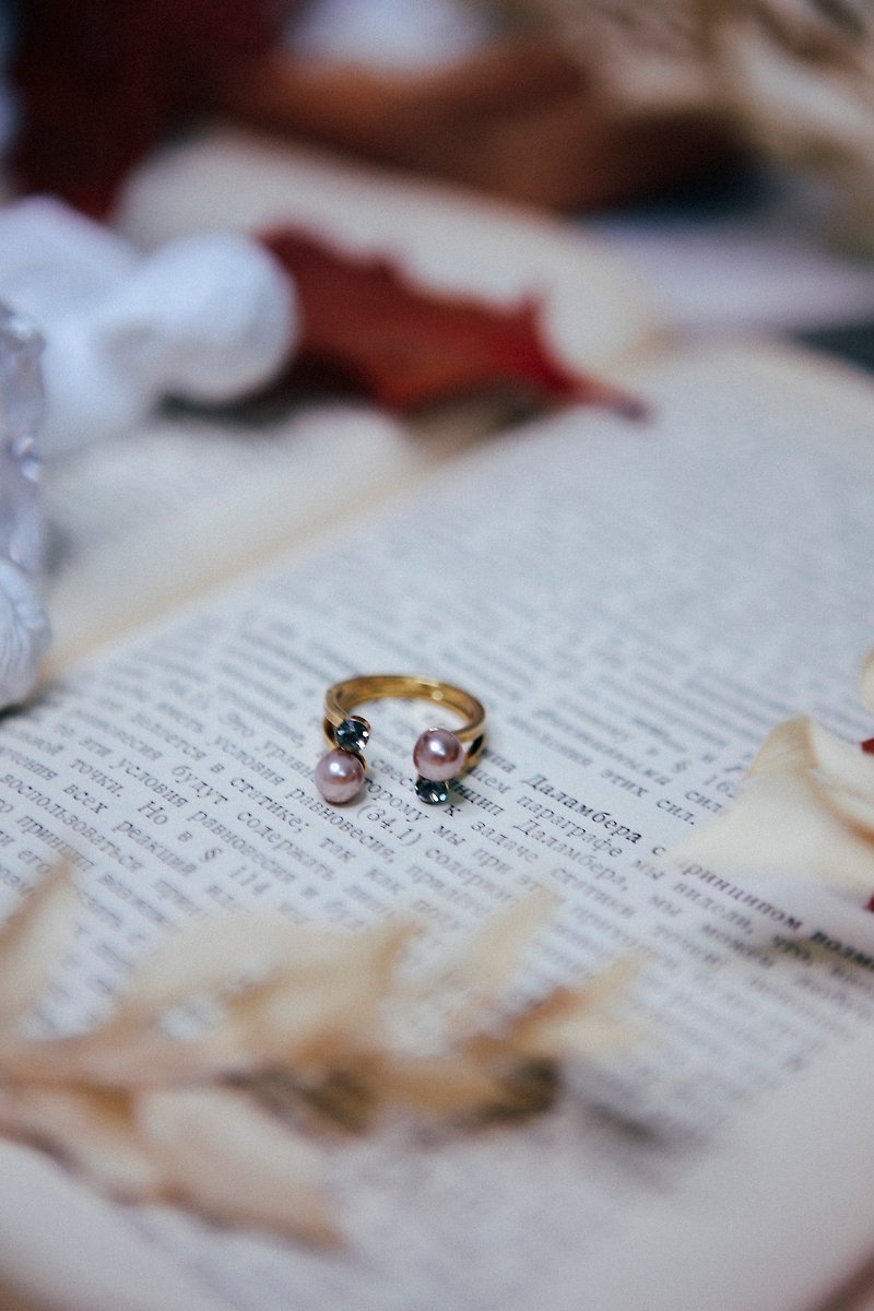 COR-DATE-双珍珠水钻戒指-香槟色 - 戒指 - 其他材质 