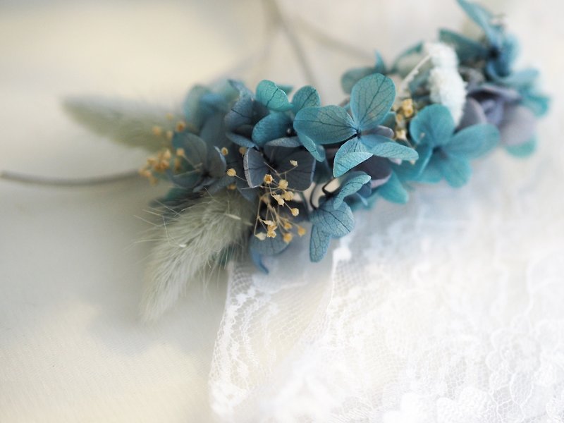 头冠花手腕花双用 DeepSea 海的新娘 伴娘手腕花 永生花婚礼 - 发饰 - 植物．花 蓝色
