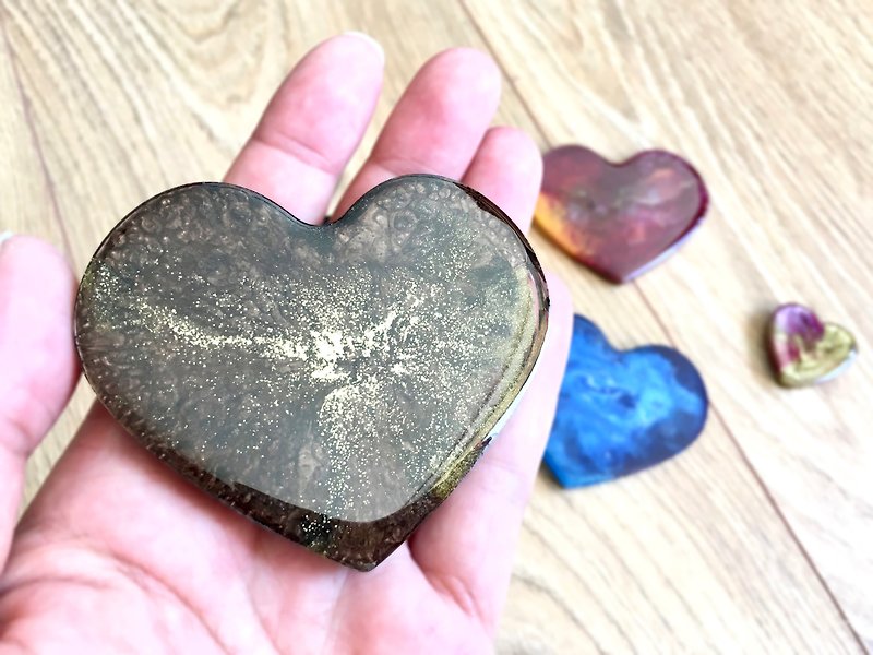 Heart Shape Magnets, Handmade, Resin, Gold & Bronze Heart - 冰箱贴/磁贴 - 树脂 金色