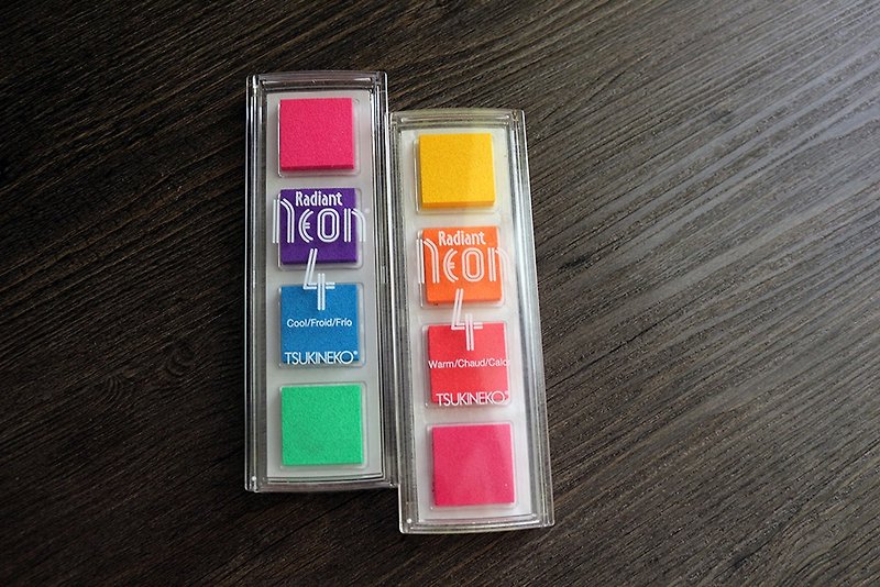 日本TSUKINEKO印台  绝版Radiant Neon纸用四联印泥 2款选 - 印章/印台 - 海绵 