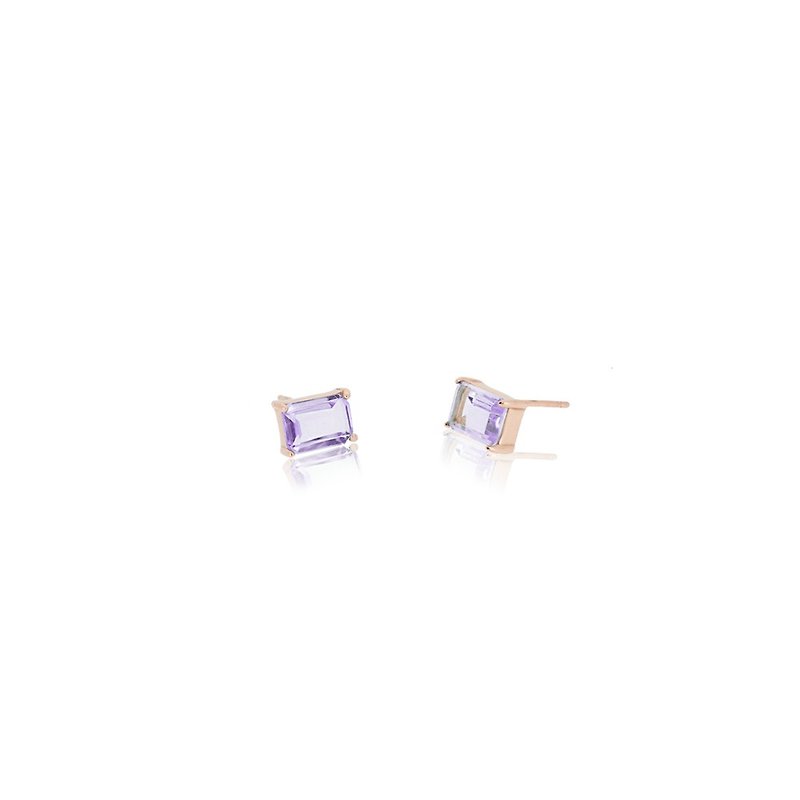 紫水晶长方石纯银耳环 |  长方石系列 - 耳环/耳夹 - 宝石 紫色
