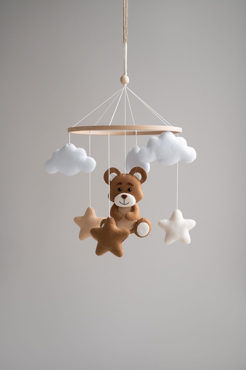 Baby mobile neutral, nursery mobile bear, expecting mom gift, teddy bear - 玩具/玩偶 - 环保材料 咖啡色