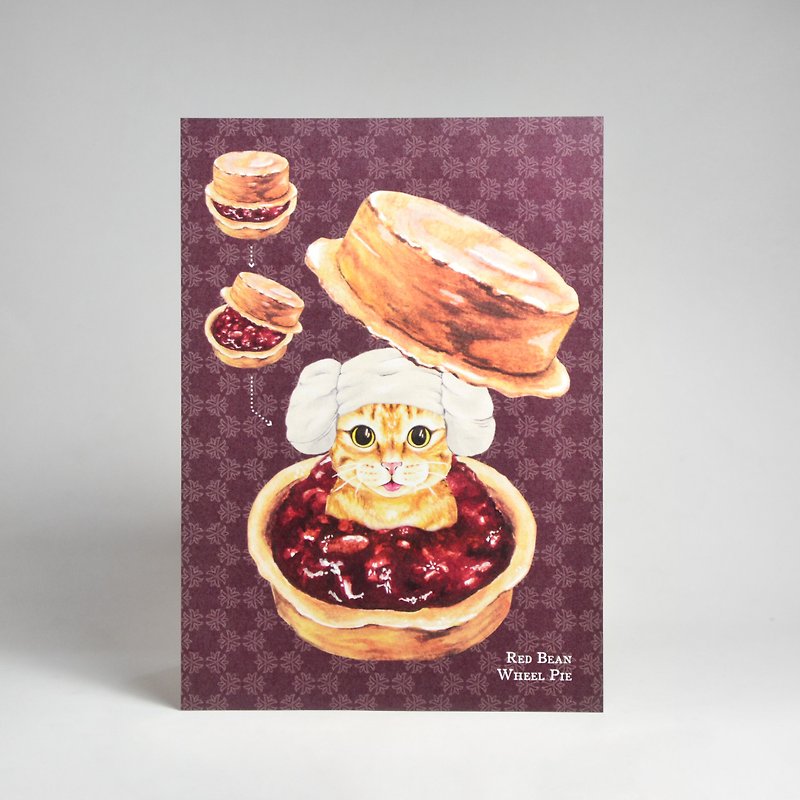 插画明信片-橘猫红豆饼沙浴 - 卡片/明信片 - 纸 紫色