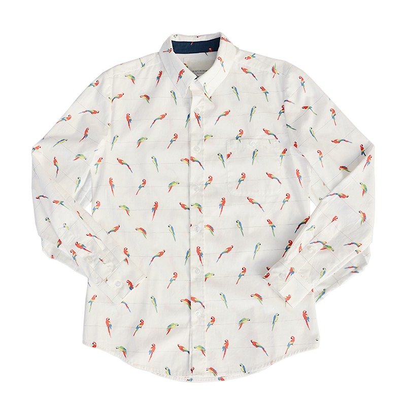 鹦鹉 满版 印花 衬衫 - 男装衬衫 - 棉．麻 白色