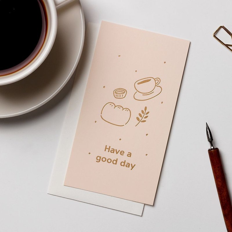 Dash and Dot 插画消息万用卡片V2-咖啡和面包,DAD14749 - 卡片/明信片 - 纸 粉红色