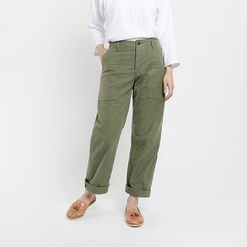美军OG-107军裤 / Vintage 古着 / 台北古着店 - 女装长裤 - 棉．麻 绿色
