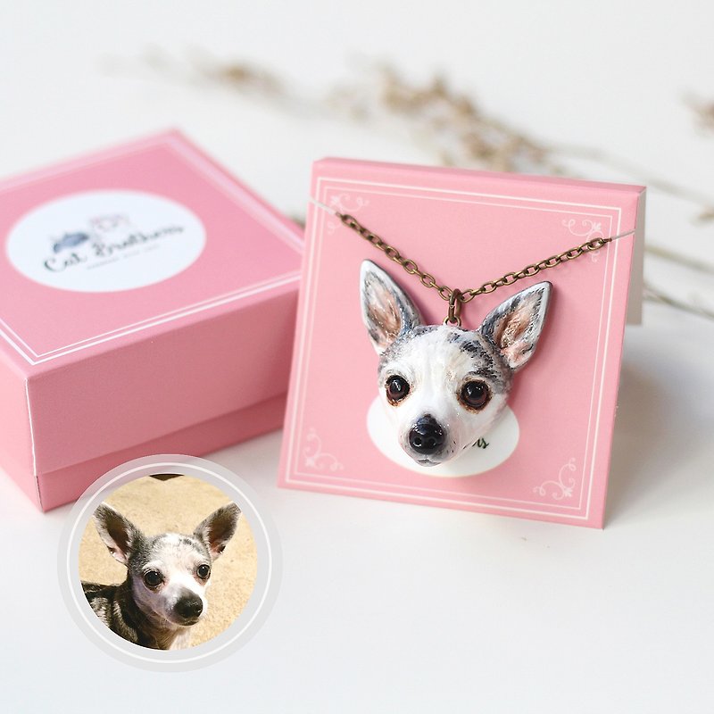 Custom dog portraits necklaces, Custom dog face necklaces, Custom dog necklace - 项链 - 粘土 多色