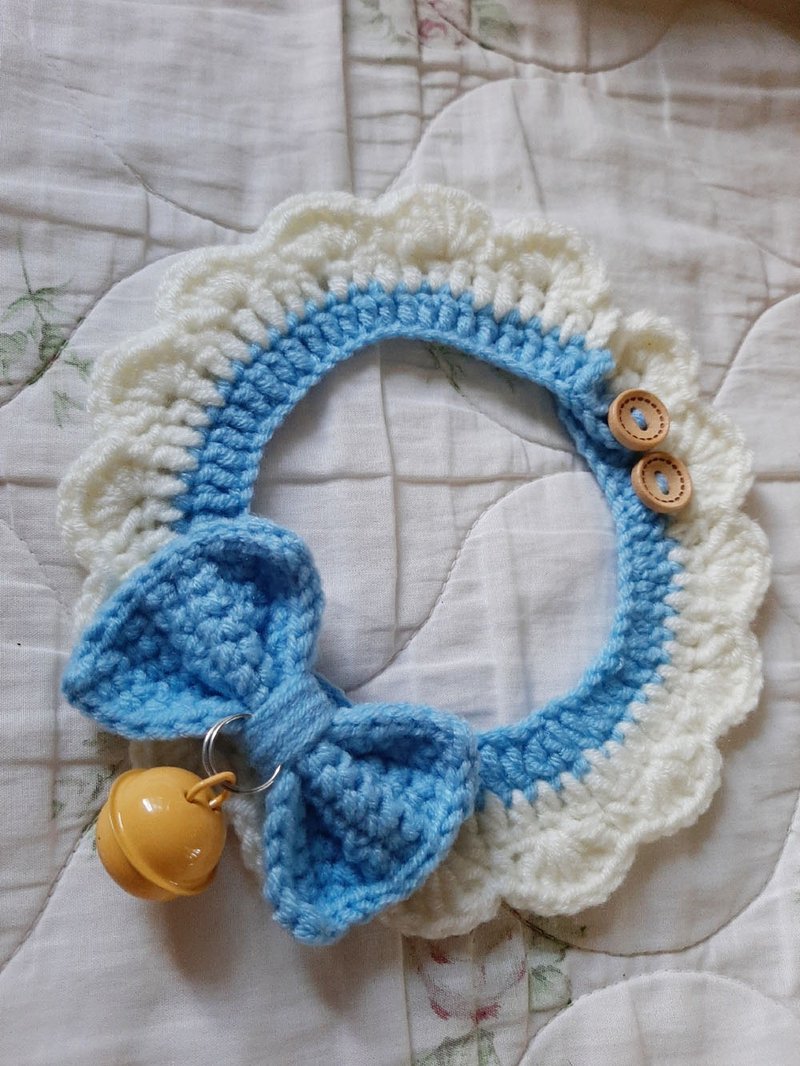 Cloudy DOREMON BLUE Cat collar Crochet Handmade - 项圈/牵绳 - 聚酯纤维 蓝色