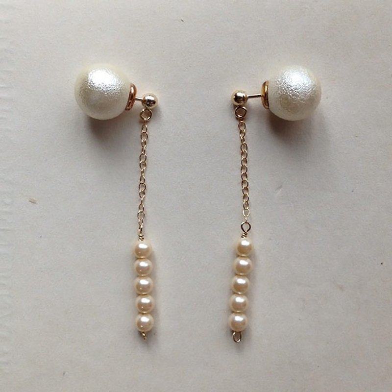 2way 14 kgf vintage glass pearl × pearl catch pierced　earrings 耳針 - 耳环/耳夹 - 玻璃 白色
