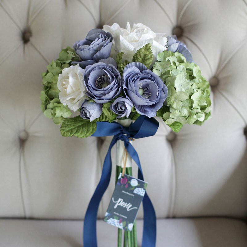 MB113 - Bridal Wedding Bouquet, Blue&Green - 木工/竹艺/纸艺 - 纸 蓝色