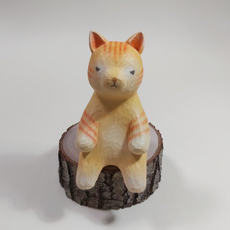 橘猫 木雕艺术品 - 玩偶/公仔 - 木头 橘色