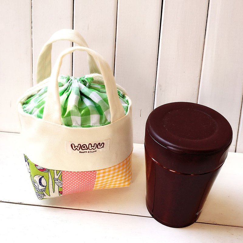 随身杯袋0.35L (森林野餐-绿) 订制款* - 随行杯提袋/水壶袋 - 棉．麻 白色