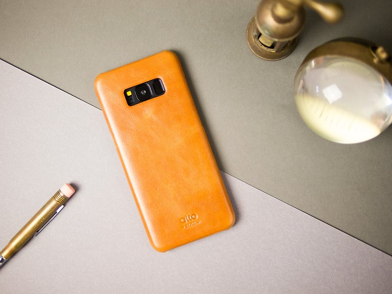 【定制化礼物】皮革手机壳 Galaxy S8 5.8寸 - 焦糖棕 - 手机壳/手机套 - 真皮 橘色