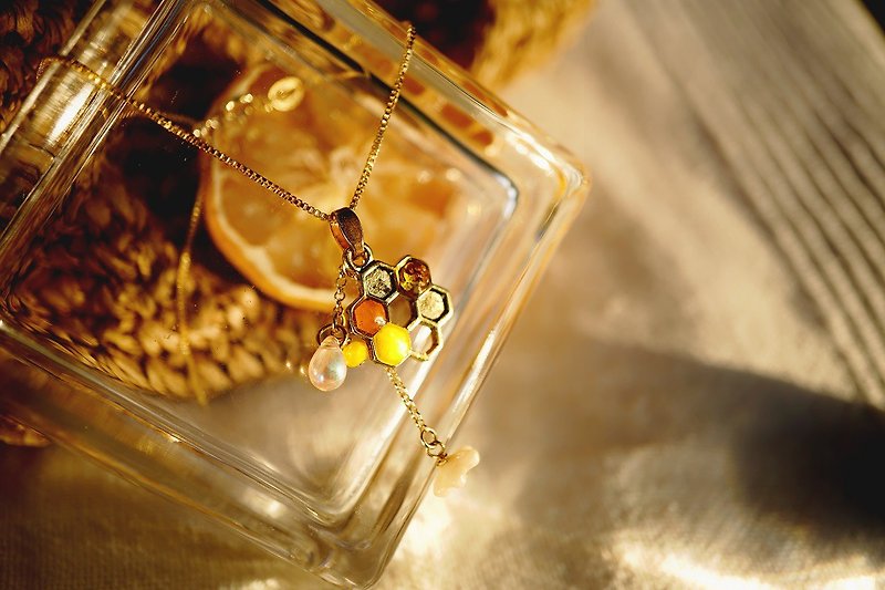 【蜂:暖黄盛夏】日制防敏|蜜蜂蜂巢|水滴蜂蜜|夏日感|调节手链 - 手链/手环 - 宝石 黄色