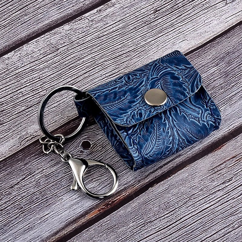 U6.JP6 手工皮件-纯手工缝制蓝色压纹皮小零钱包、万用包、钥匙圈 - 零钱包 - 真皮 蓝色