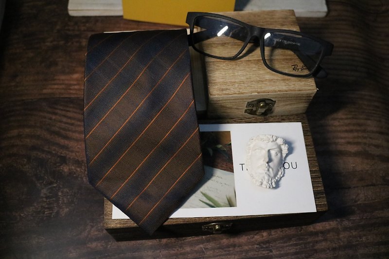 咖啡色蓝条纹领带真丝商务风正装礼服领带 - 领带/领带夹 - 丝．绢 咖啡色
