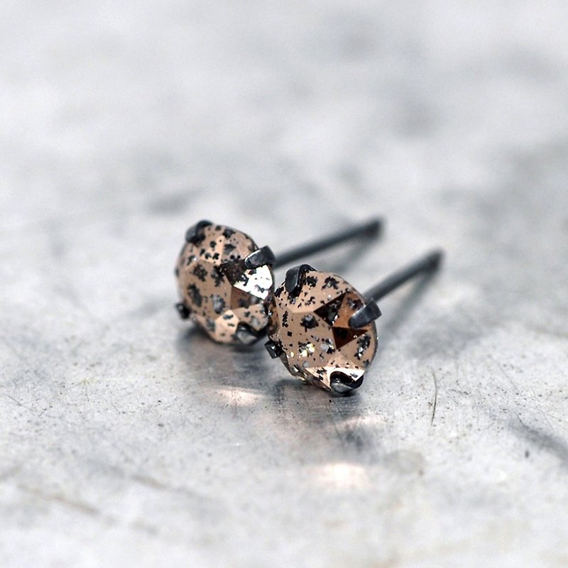 玫瑰金陨石施华洛世奇水晶 - 耳钉耳环 - 黑925纯银 - 6毫米圆形 - 耳环/耳夹 - 其他金属 金色