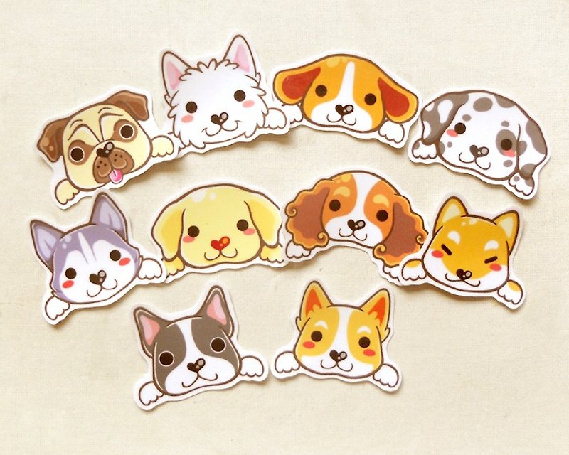 狗狗贴纸10入 (防水贴纸) - 宠物贴纸 - 小狗贴纸 - Dog Stickers - 贴纸 - 纸 多色