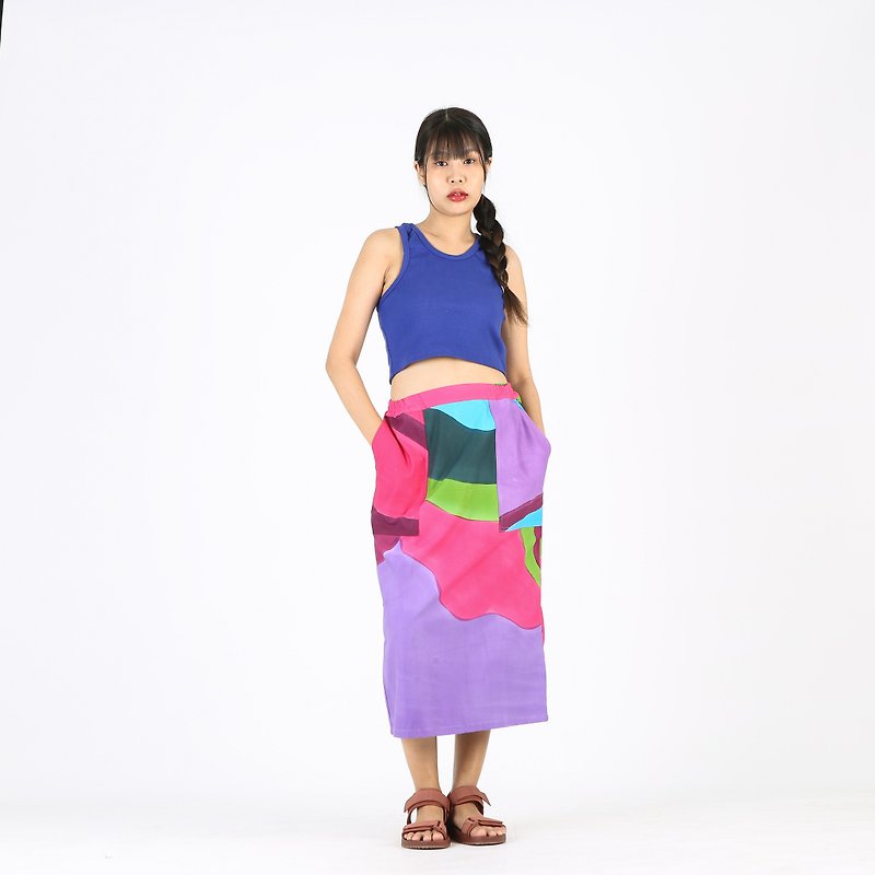裙子棉质手绘均码 - 裙子 - 棉．麻 紫色