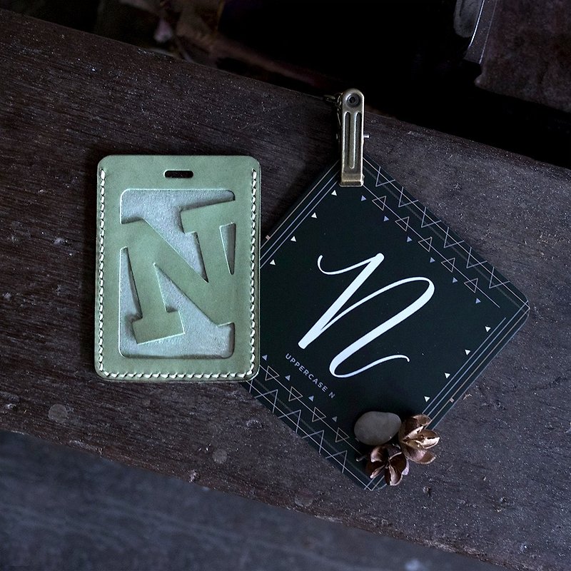 字母证件套。挂颈绳版 H-N。手缝皮革材料包 - 皮件 - 真皮 绿色