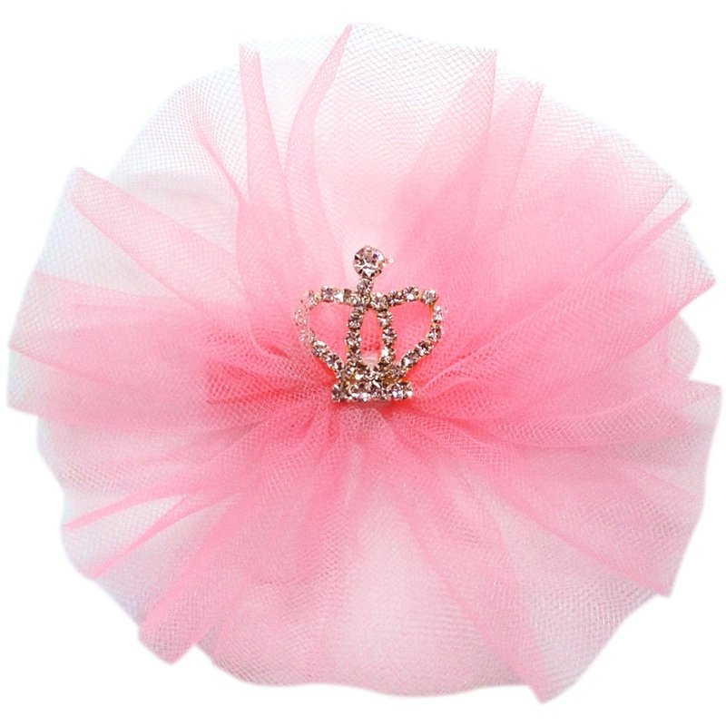 Cutie Bella皇冠雪纺花发夹 全包布手工发饰Lace Crown Bow-Coral - 发饰 - 聚酯纤维 橘色