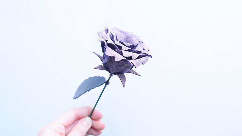 皮革玫瑰花—擦蜡紫 皮革材料包 免费压字 皮革花 情人节礼物 - 皮件 - 真皮 紫色