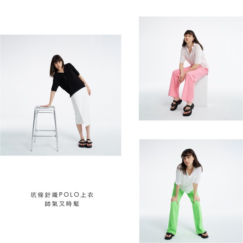 10 MOOn 时髦针织POLO衫 (黑) - 女装上衣 - 其他材质 黑色