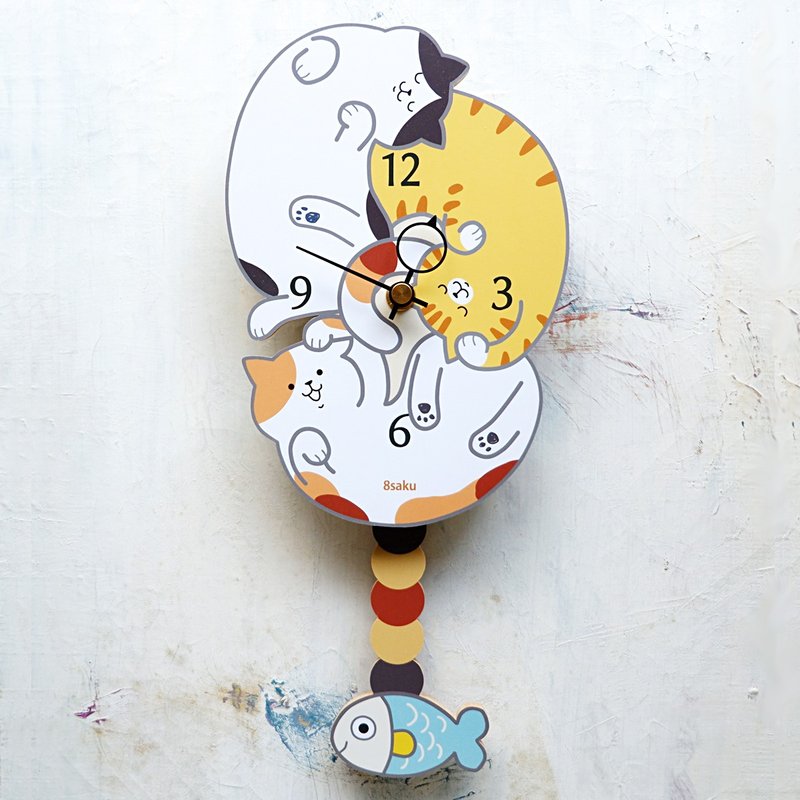 8saku Guruguru Cat - Pendulum clock - 时钟/闹钟 - 木头 