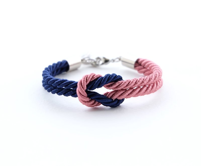 Navy blue / Dusty rose knot rope bracelet - 手链/手环 - 聚酯纤维 蓝色