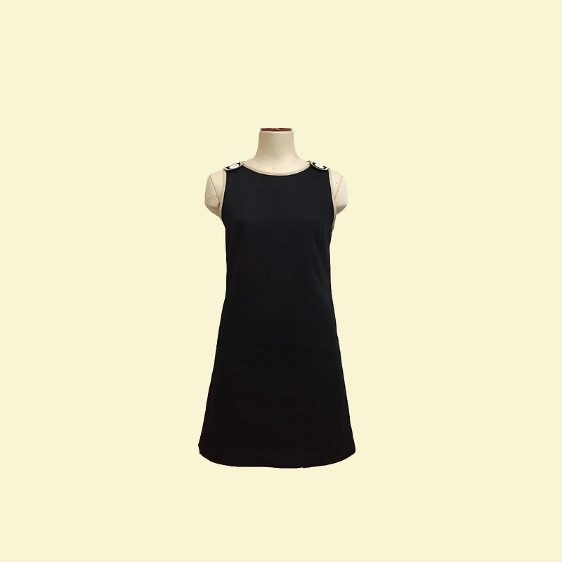 retro one-piece dress sandra - 洋装/连衣裙 - 棉．麻 黑色