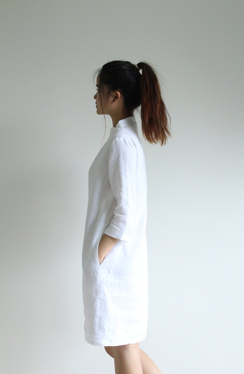 Made to order linen dress / linen clothing / long dress / casual dress E36D - 洋装/连衣裙 - 亚麻 白色