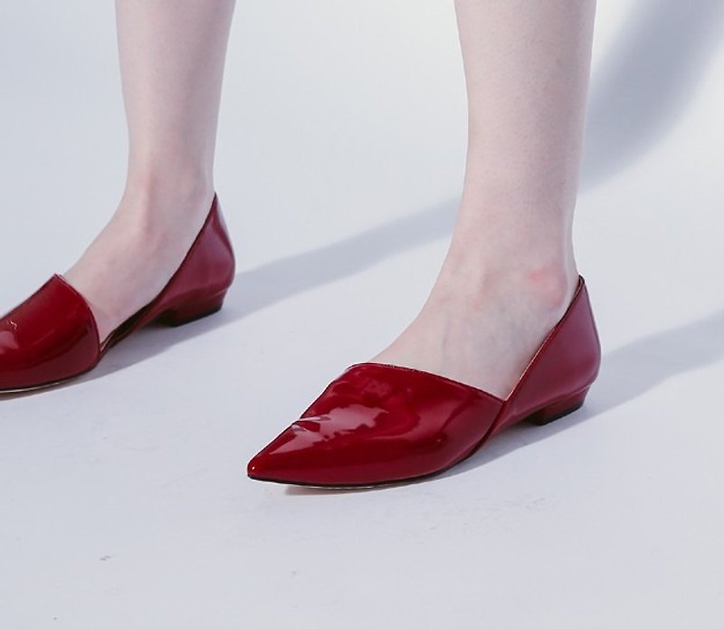 斜面结构 尖头平底鞋 红 - 女款皮鞋 - 真皮 红色