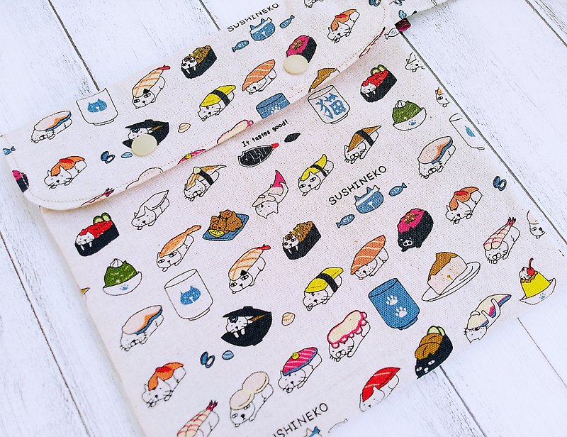 猫咪寿司日本布 袋盖提绳版 环保食物袋 美国食品级认证防水内里