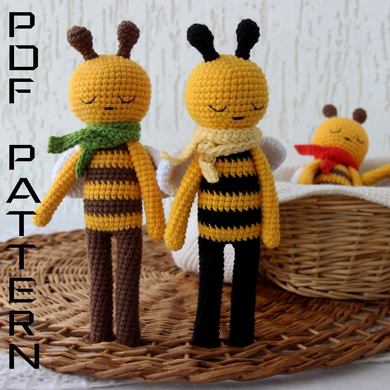 Crochet bee decor amigurumi Pattern - Bumble bee toy - 编织/刺绣/羊毛毡/裁缝 - 其他材质 白色