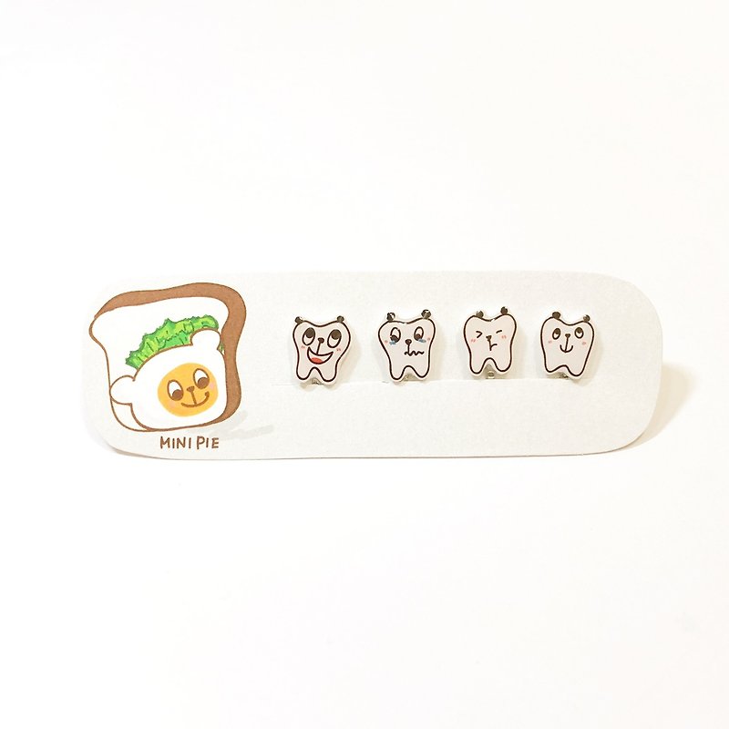 mini熊牙齿宝宝耳环组(可改耳夹式) - 耳环/耳夹 - 塑料 多色