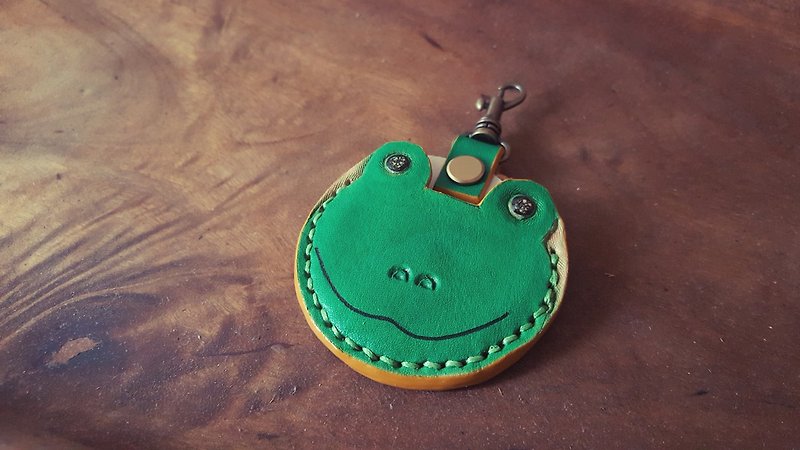 可爱夏季小绿青蛙 Gogoro 钥匙套  纯牛皮皮革套 - 钥匙链/钥匙包 - 真皮 绿色