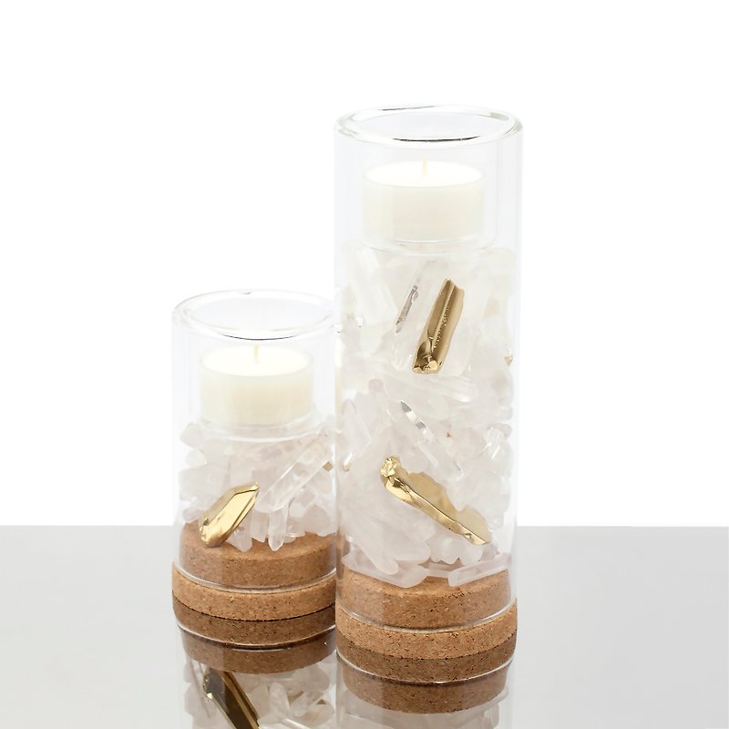 Clear Quartz Candle Holder 天然白水晶烛台-套组 - 蜡烛/烛台 - 宝石 白色